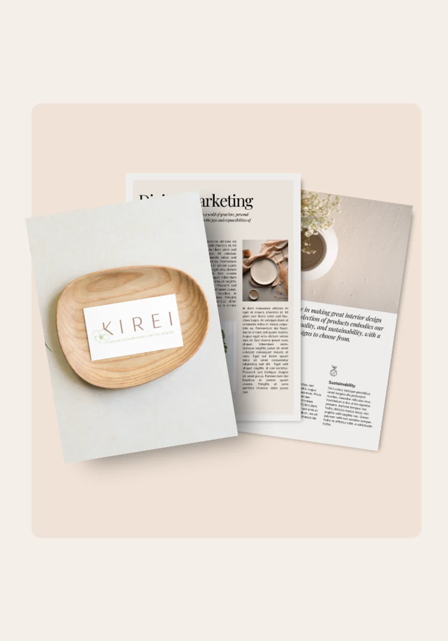 Folleto y tarjeta de visita de Kirei, centro de estética, con su identidad visual