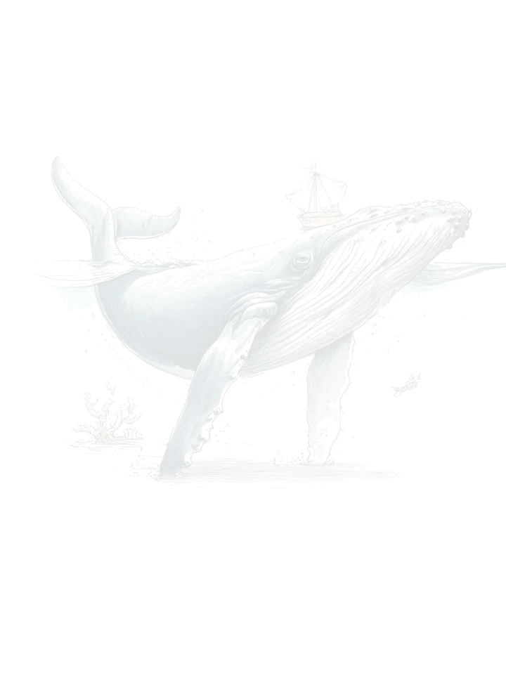 Ilustración de una ballena nadando bajo un velero