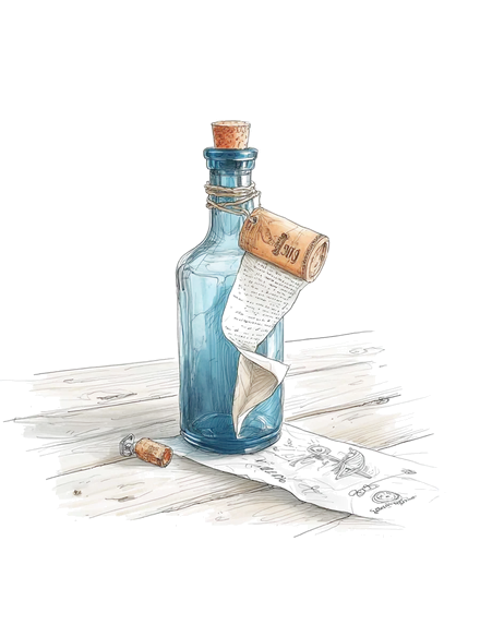Ilustración de una botella con un mensaje